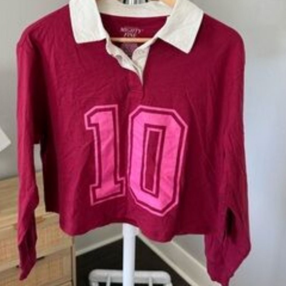 Mighty Fine Womens Red Jersey Top XxSmall Red Pink White Polo Blokecore